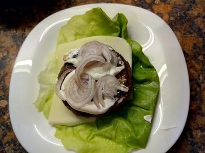 Add sliced onions Beef & Lettuce Burger