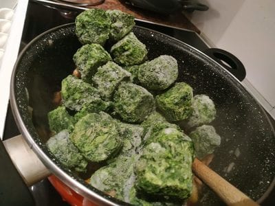 Add in the frozen spinach Creamy Spinach & Mushrooms Soup