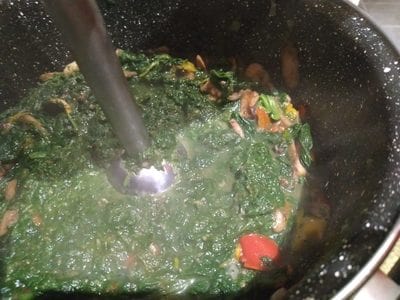 Blend the vegetables with an immersion blender Creamy Spinach & Mushrooms Soup