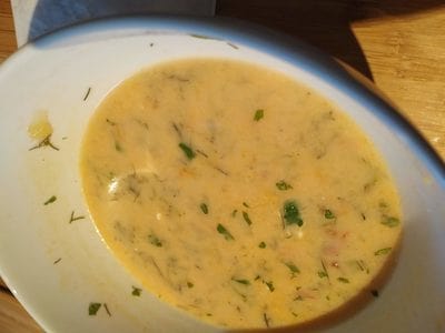 Serve hot with one large spoon of soured cream Cucumber & Zucchini Soup