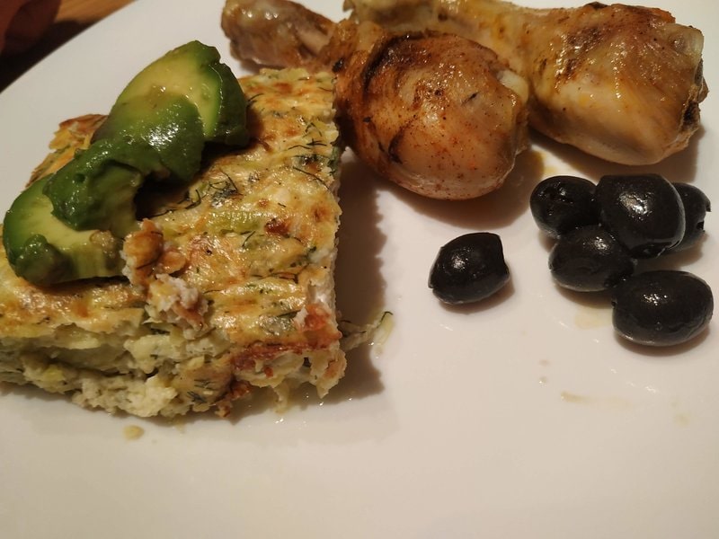 Greek style courgettes casserole with baked drumsticks Greek Style Courgette Casserole