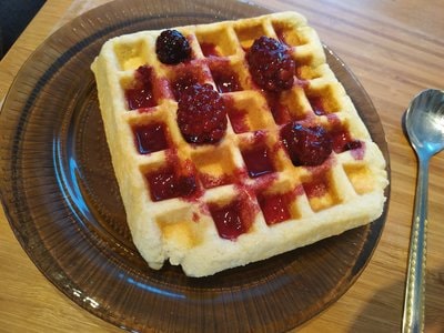 Serve with Blackberry Jelly Sauce Keto Waffles reduced fat