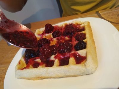 Serve with Blackberry Jelly Sauce Keto Waffles reduced fat