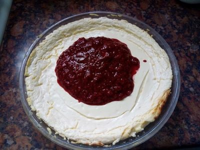 In a sauce pan make a raspberry jelly sauce Raspberry Cheese Pie