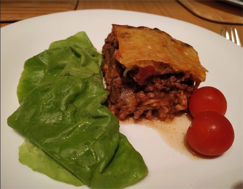 Beef & Eggplant Lasagne with tomato and salad