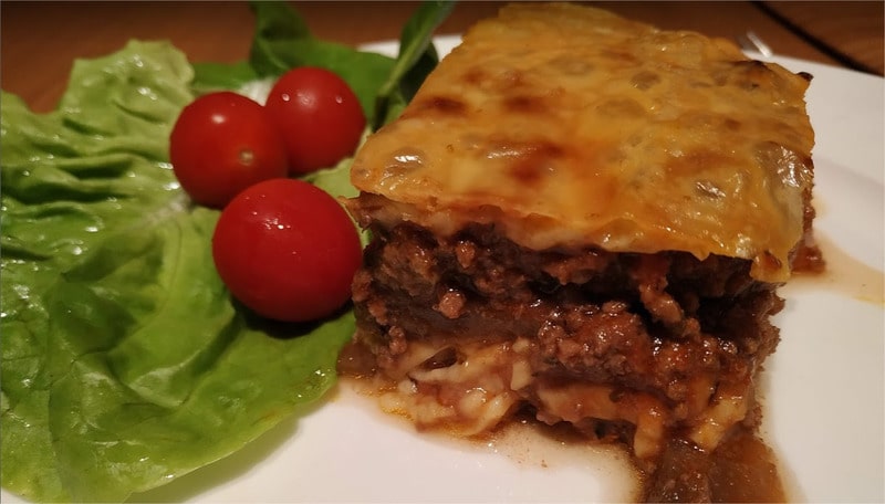 Beef & Eggplant Lasagne with tomato and salad