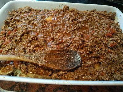 Another layer of beef mixture Beef & Eggplant Lasagne