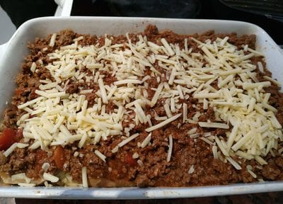 Another thinner layer of grated cheddar Beef & Eggplant Lasagne