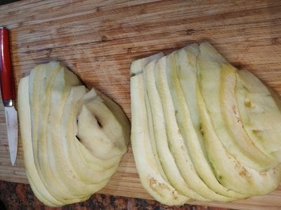 Slice the eggplants lengthwise Beef & Eggplant Lasagne