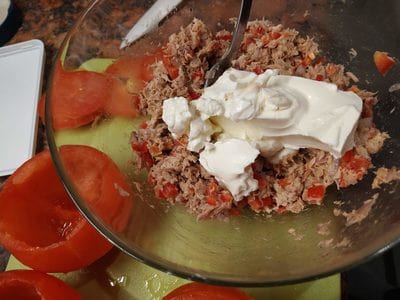 Add 2 tablespoons of cream cheese Cheese Cream Tuna Stuffed Tomatoes