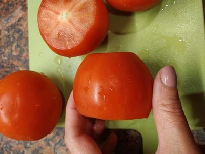 Cut the top and bottom of each tomato Cheese Cream Tuna Stuffed Tomatoes