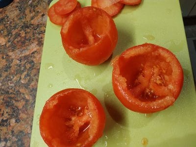 Scoop out the seeds and the juice Cheese Cream Tuna Stuffed Tomatoes