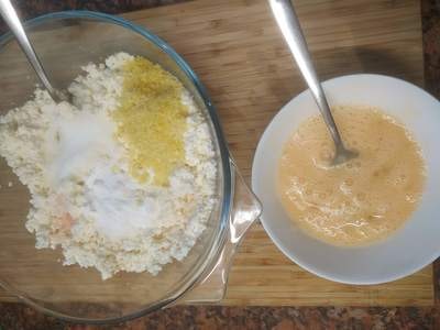 In a separate bowl, beat two large eggs Cheese Doughnuts