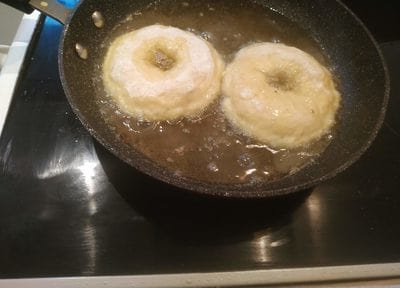 On low medium heat, fry each doughnut for 2-3 minutes on each side Cheese Doughnuts