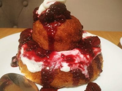 Thin layer of soured cream with jam Cheese Doughnuts