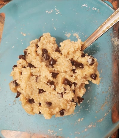 Add in the dark chocolate chips and 1 tablespoon of almond milk Chocolate Chips Biscuits