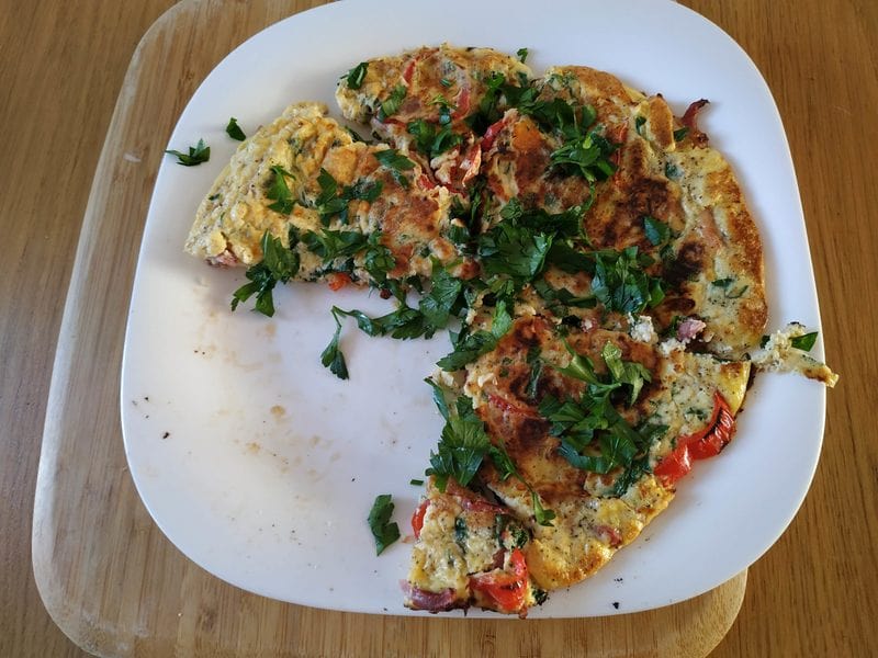 One serving is half of this but after I ate a quarter I was full Greek Cheese and Parsley Omelette