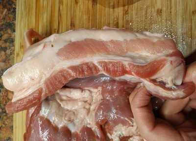 slice the bacon in 1 inch wide cuts, even smaller Homemade Pork Cracklings