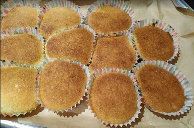 Once the sponges are golden brown remove the sponges from the oven Mini Tiramisu Sponges Keto