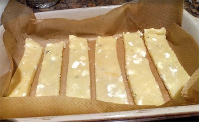 Line the strips in a baking tray Mozzarella Bread Sticks & Savoury Swirls