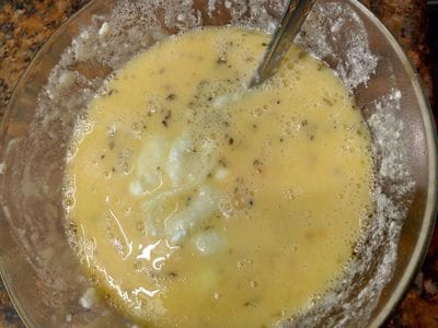 Mix the eggs flour and cheese Mozzarella Bread Sticks & Savoury Swirls