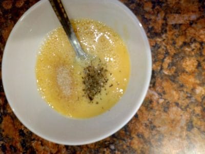 Beat the eggs and add garlic powder and oregano Mozzarella Swirls