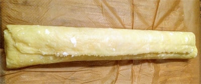 Roll the the dough into a large roll ready Mozzarella Swirls
