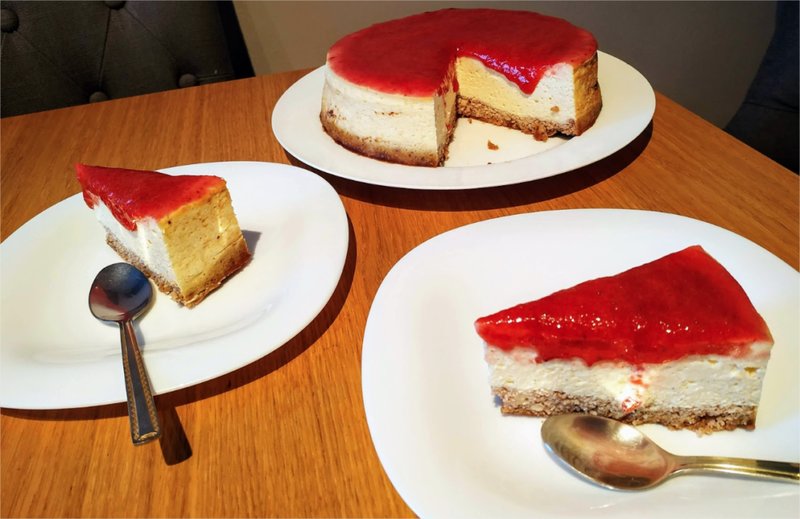 Keep it in the fridge for 3-4 hours before serving topped with the strawberry puree New York Strawberry Cheesecake