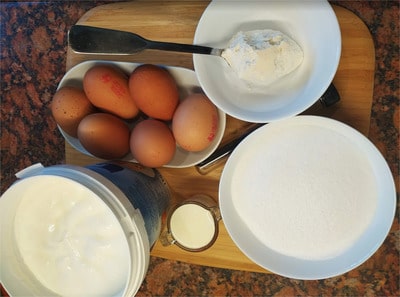 Prepare the ingredients for the cheese filling New York Strawberry Cheesecake
