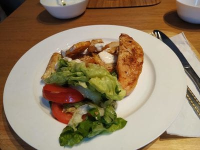 Chicken and salad with Roasted Celeriac with Soured Cream and Sesame Seeds
