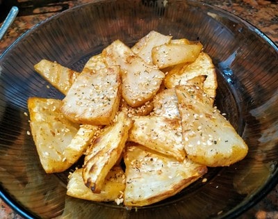 Roasted Celeriac with Soured Cream and Sesame Seeds