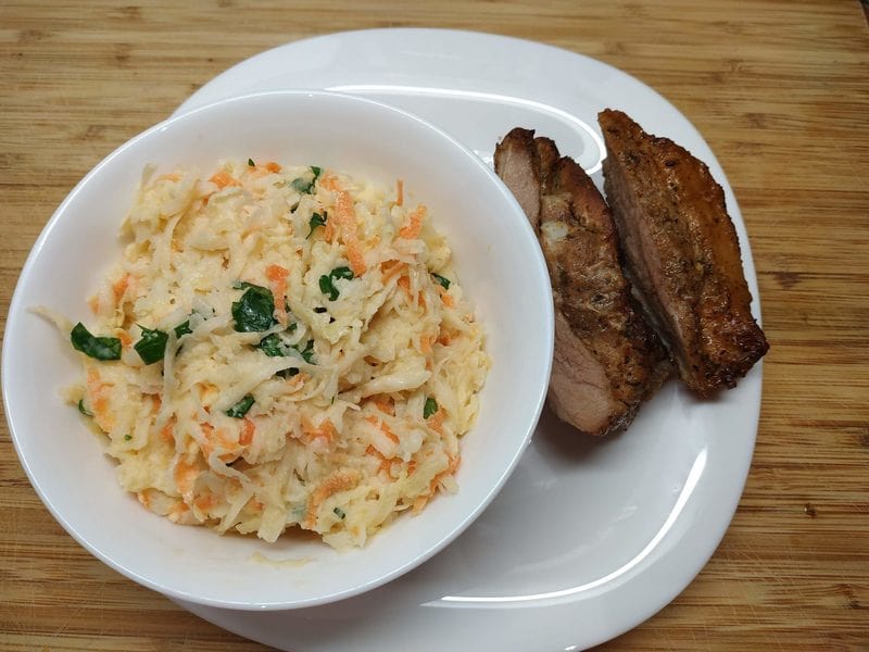 Salad with Roasted Pork Chops Celeriac, Carrot and Apple Salad