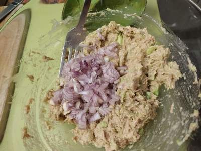 Add 1 tbsp chopped shallot and mix Avocado with Stuffed Tuna