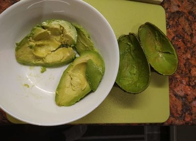 Scoop out the avocado Avocado with Stuffed Tuna