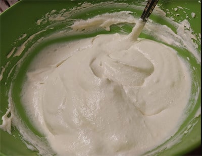 Add in the egg whites into the Mascarpone mixture and gently fold them in Sugar Free Tiramisu