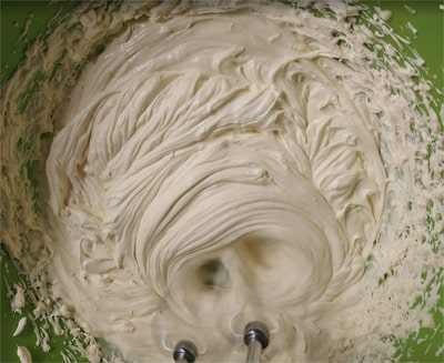 Once the yolk mixture has cooled down pour it into the Mascarpone cream and mix to combine with the yolks cream Sugar Free Tiramisu
