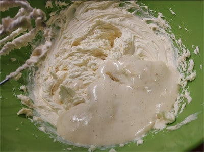 Once the yolk mixture has cooled down pour it into the Mascarpone cream and mix to combine with the yolks cream Sugar Free Tiramisu