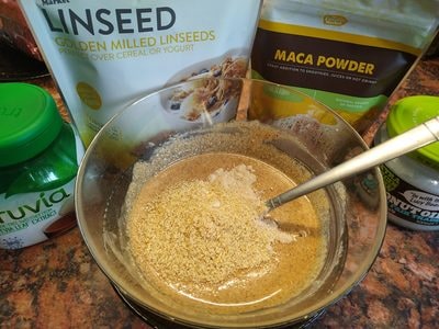 Add Golden linseed and Maca powder Almond Maca Fat Bombs