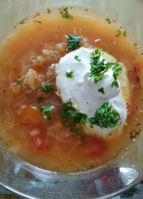 Serve with a tbsp of sour cream Autumn Cabbage Soup