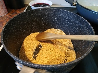 Stir constantly the sesame seeds until they change colour into golden brown Best Tahini Recipe