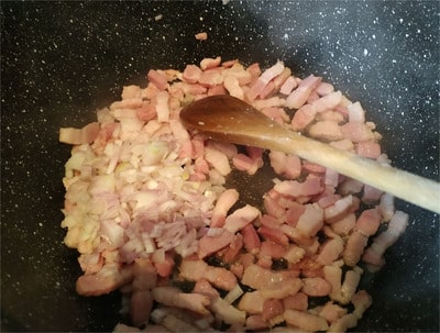 Stir the bacon for 1 minute and then add the chopped shallots Cauliflower Florets Soured Soup