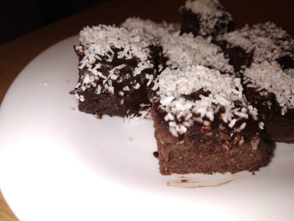 Coconut Brownies All baked cut and with sprinkle on top