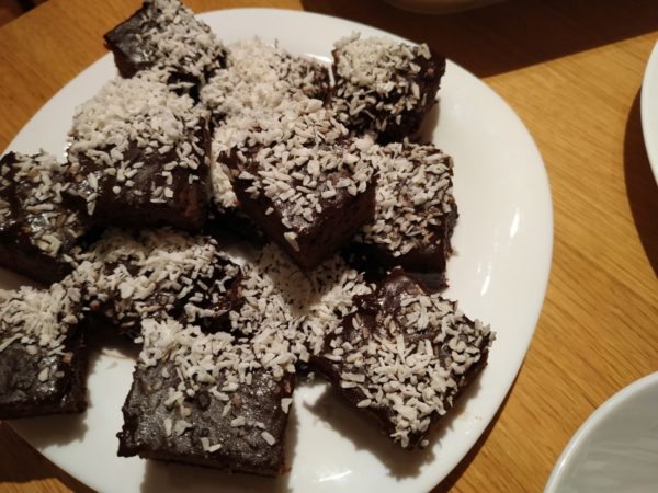 Coconut Brownies All baked cut and with sprinkle on top