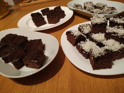 Coconut Brownies All baked cut and with sprinkle on top