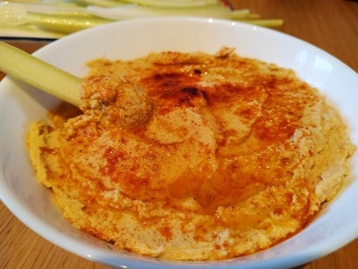 hummus-Served-with-celery-sticks Easy Hummus Recipe
