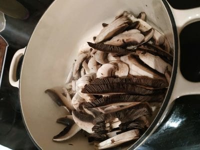 Saute the mushrooms with butter, garlic, salt & pepper Edamame and Mung Bean Fettuccine