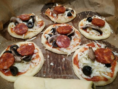 Mini Fathead Chorizo & Mushrooms Pizzas add the toppings and bake
