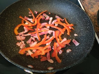 Pancetta, Mushrooms & Red Pepper Omelette Add the red peppers