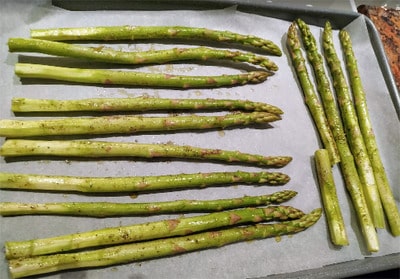 Transfer the asparagus stalks to the rimmed baking sheet and spread them into a single layer Roasted Asparagus with Grana Padana