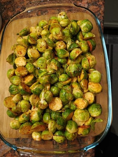 Transfer to a baking tray Roasted Parmesan Brussels Sprouts